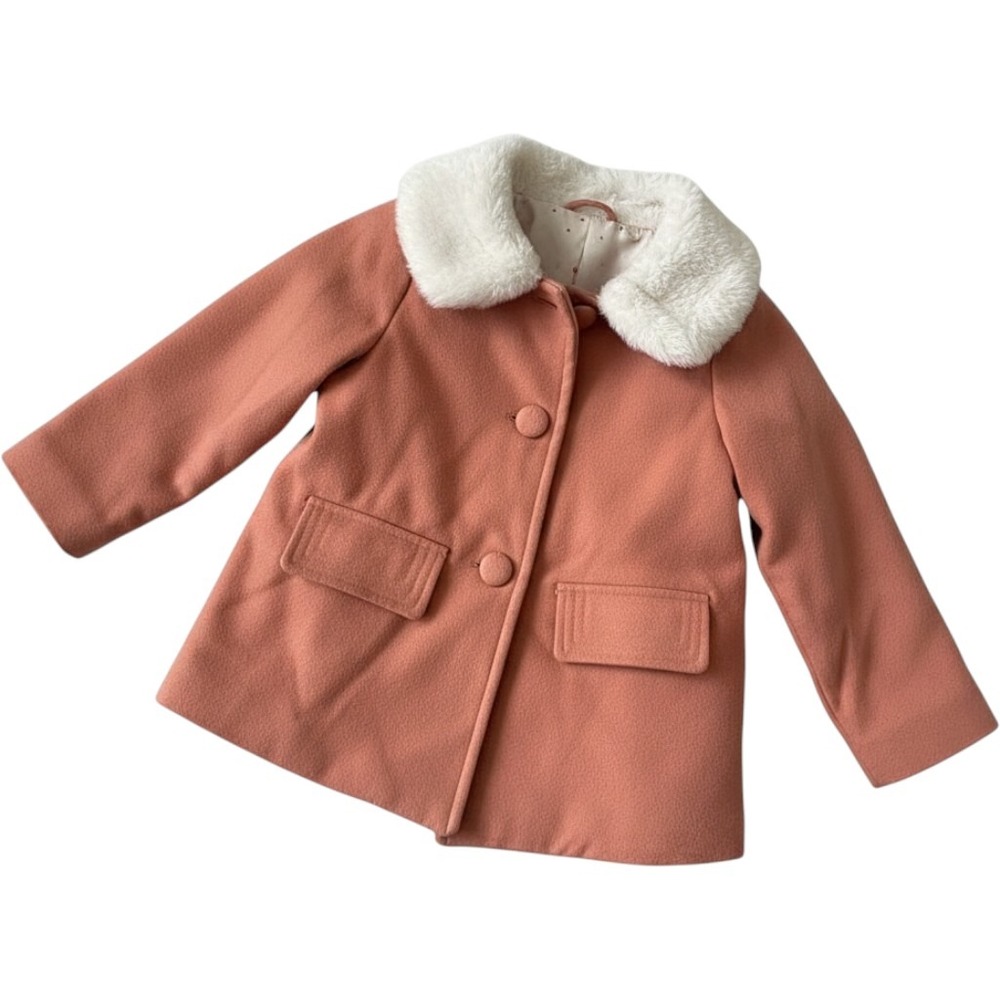 Joie Girls Dusty Rose Pink Faux Fur Collar Peacoat Jacket 2T